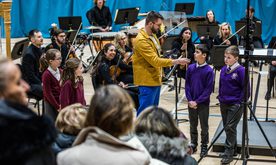 Primary school students singing